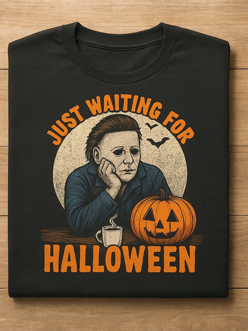 Michael Myers Inspired Halloween Graphic T-Shirt, Just Waiting For Halloween Tee